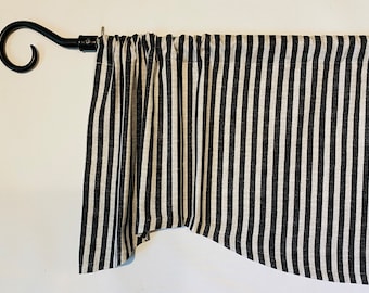Farmhouse Kitchen Curtain Valance: Black and Tan Ticking Stripe