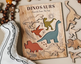 Prehistoric Pals Rainbow Dino puzzle, dinosaurs, wooden puzzles, Montessori toys, wooden toys, homeschooling, boho rainbow