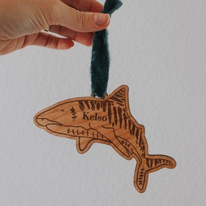 Customized Wooden Ornament, tiger shark Ornament, Personalized Ornament, Christmas Ornament, Boho Ornament, Animal Ornament