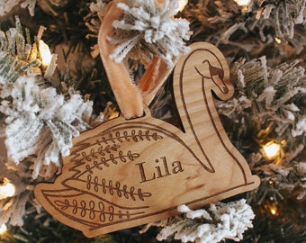 Customized Wooden Ornament, Swan Ornament, Personalized Ornament, Christmas Ornament, Boho Ornament, Animal Ornament