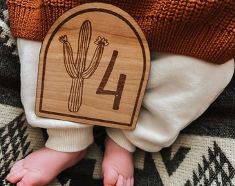 Cactus Desert Wooden Milestone Rounds, monthly photos, newborn gifts, baby gifts