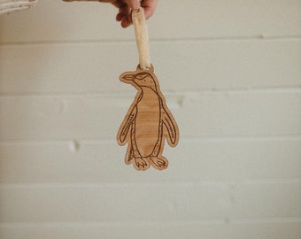 Customized Wooden Ornament, Penguin Ornament, Personalized Ornament, Christmas Ornament, Boho Ornament, Animal Ornament