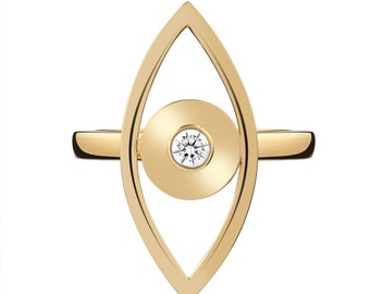 Gold diamond evil eye ring | 18K solid gold evil eye ring | Diamond ring eye evil | Evil eye wire ring in gold | Natural diamond ring gold