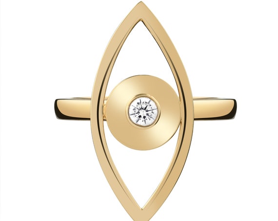 Gold diamond evil eye ring | 18K solid gold evil eye ring | Diamond ring eye evil | Evil eye wire ring in gold | Natural diamond ring gold