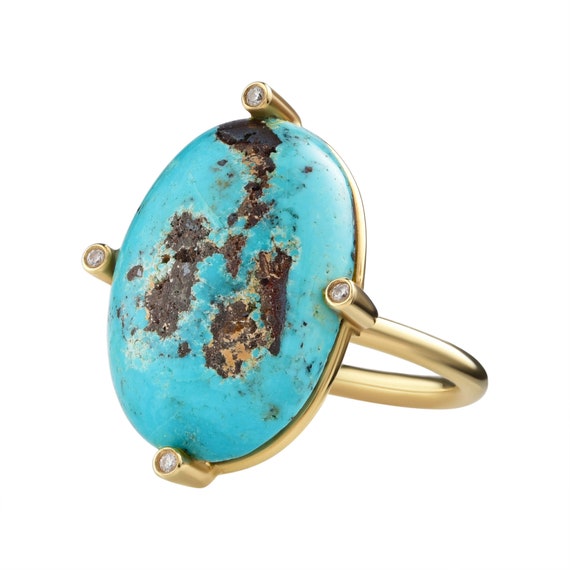 Turquoise ring | Oval turquoise ring | Turquoise gold ring | Turquoise and gold ring with diamonds | one of a kind ring| Cocktail ring