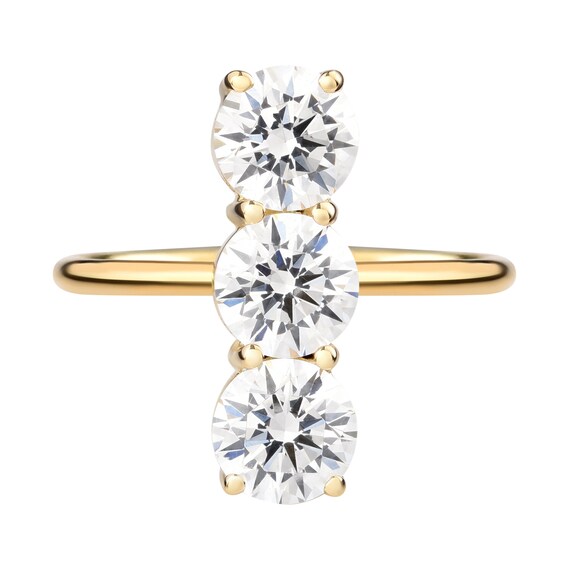 3 Stone Diamond Engagement Ring 18K Solid Gold / Wedding Ring / Three Diamond Ring /zircon diamond / Gold Diamond Cocktail Ring