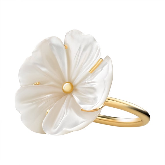 Unique gold ring / Pearl flower ring / Engagement ring flower / Gold wedding ring flower / Flower engagement ring / Womens 18k gold ring