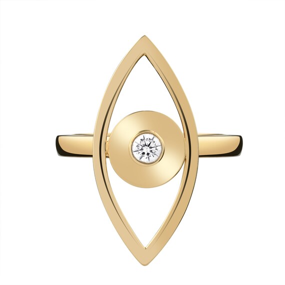 Gold diamond evil eye ring | 18K solid gold evil eye ring | Diamond ring eye evil | Evil eye wire ring in gold | Natural diamond ring gold