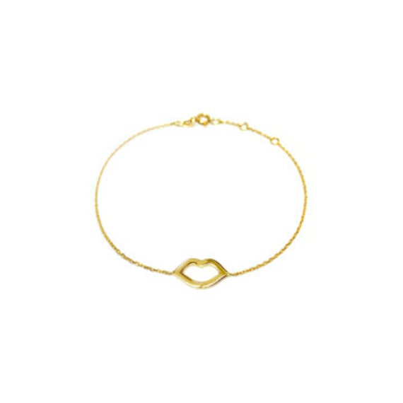 18k Gold Bracelet, Kiss Bracelet, Delicate Chain Bracelet, Custom Gold Bracelet, Lip Bracelet Gold, Solid Gold Bracelet, Thin Gold Bracelet