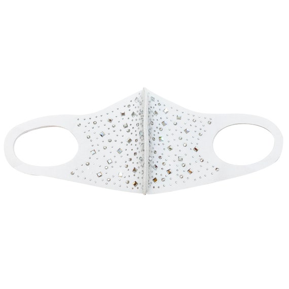 Wedding face mask Swarovski crystal - White face mask USA - Face mask women cotton washable - Holiday rhinestone face mask - Bling face mask