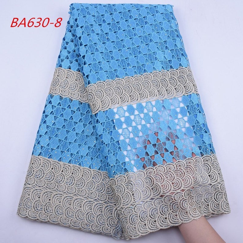 High-Quality Guipure Cord Lace Fabric Net Design Water Soluble Cord Lace With Rhinestones.