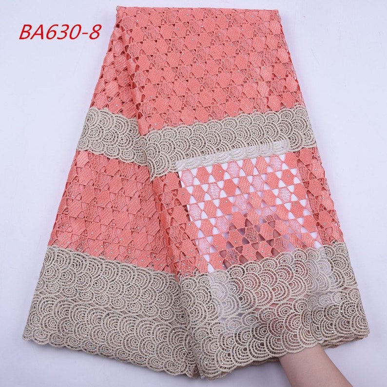 High-Quality Guipure Cord Lace Fabric Net Design Water Soluble Cord Lace With Rhinestones.
