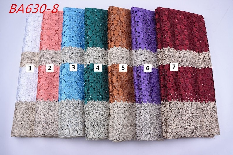 High-Quality Guipure Cord Lace Fabric Net Design Water Soluble Cord Lace With Rhinestones.