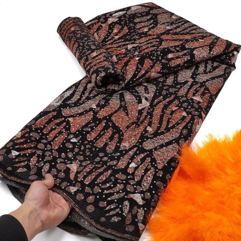 African Lace Fabric High-Quality Lace Velvet Fabric With Sequins.