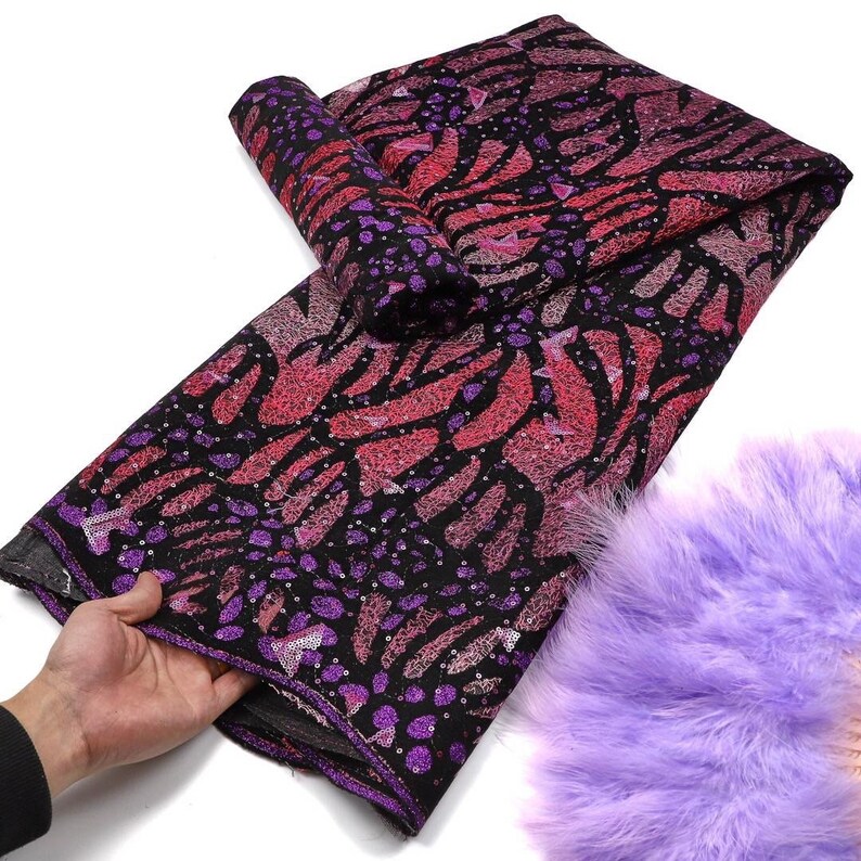 African Lace Fabric High-Quality Lace Velvet Fabric With Sequins.