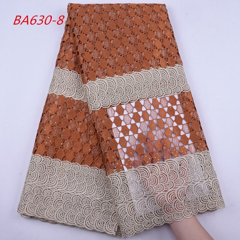 High-Quality Guipure Cord Lace Fabric Net Design Water Soluble Cord Lace With Rhinestones.