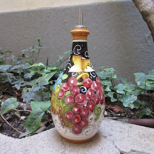 Tuscan olive oil dispenser olio handmade, hand-painted with fruits on black design