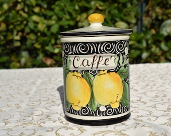 アールデコ調の蓋付きコーヒージャー、陶器製キャニスタージャー