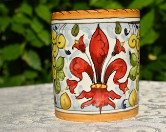 Tuscan large mug handmade, hand-painted with giglio as fleur-de-lis designs