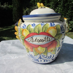 Tuscan ceramic cookie jar handmade, hand painted in traditional design