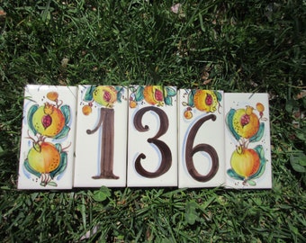 Tuscan numbered tiles hand painted with sunflowers, lemons, pomegranate designs