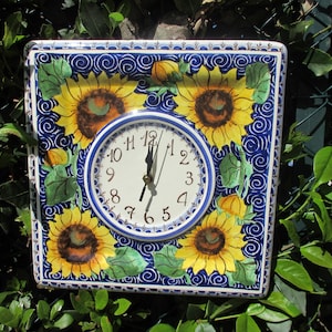 Tuscan square wall clock decoration handmade, hand-painted kitchen art
