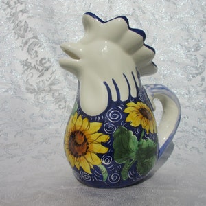 Toskana Huhn WeinKrug handgefertigt, handbemalt mit Sonnenblume, Zitronen oder Florence View Design