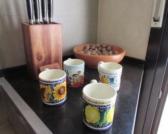 Tuscan mug handmade, hand-painted with sunflower, lemon designs