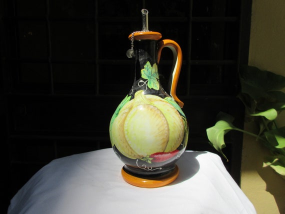 Tuscan Olive Oil Dispenser Handmade, Hand-painted With olio Pumpkin Design  