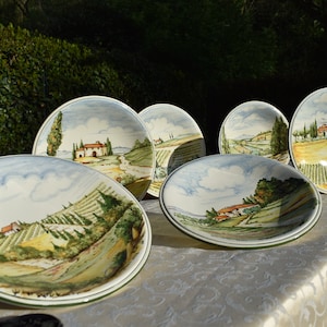 Tuscan dish/plate handmade ceramic, hand-painted with countryside design