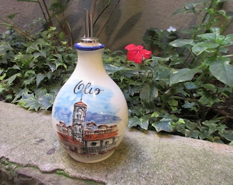 Tuscan oil container handmade ceramic, hand-painted 'olio ' with lemons, grapes, sunflowers designs