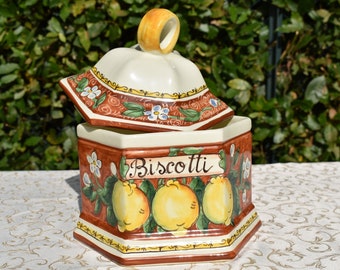 Tuscan ceramic cookie jar handmade, hand painted traditional design