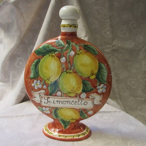 Tuscan limoncello bottle handmade, hand-painted with grapes, Florence skyline, sunflowers, lemons designs