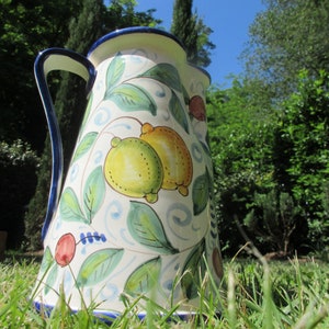 Tuscan wine decanter/carafe handmade, hand painted with lemons in Tuscan pattern