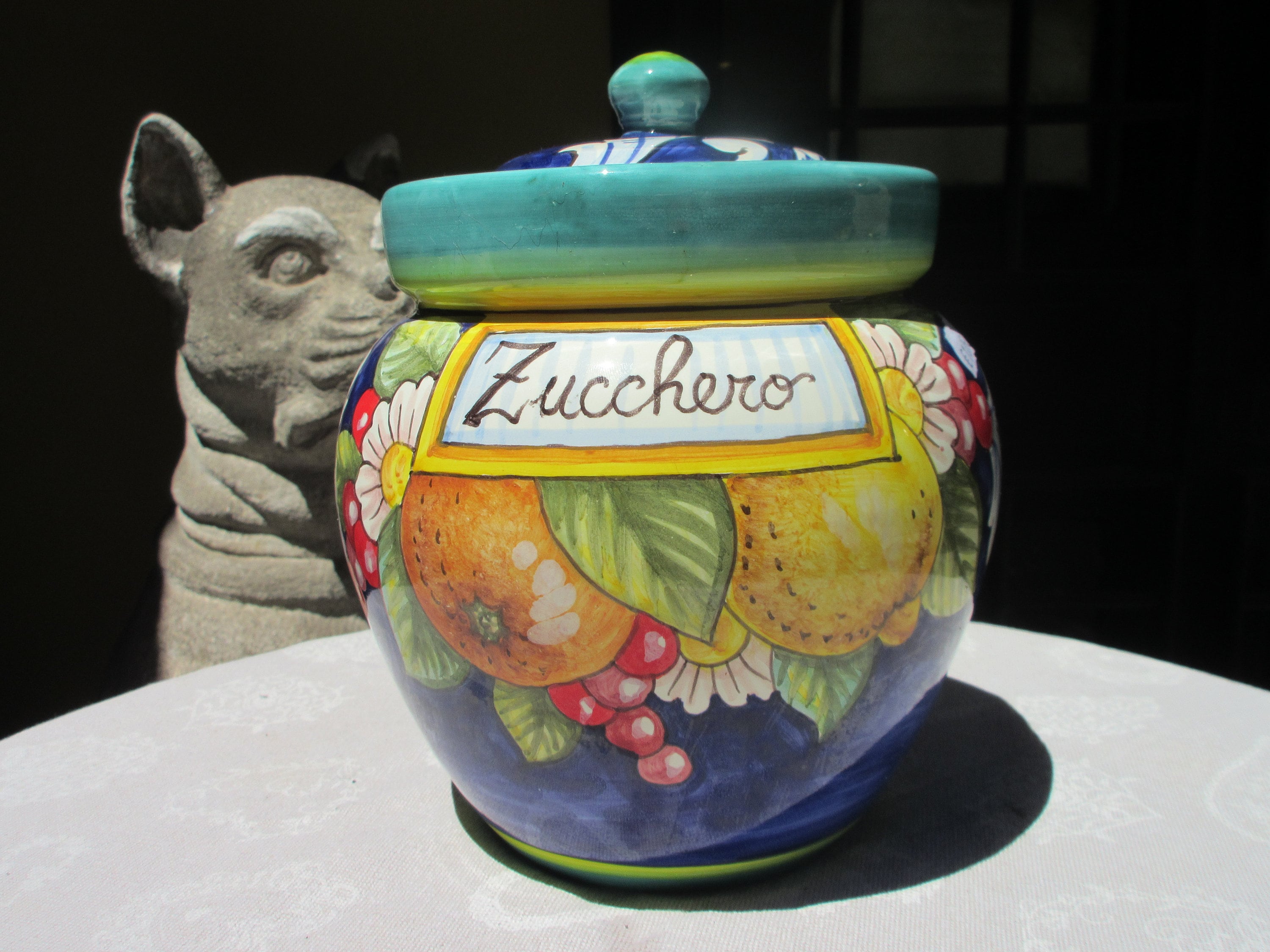 1990s Italian Hand-Painted Ceramic Caffe, Zucchero and Sale Canisters - Set  of 3