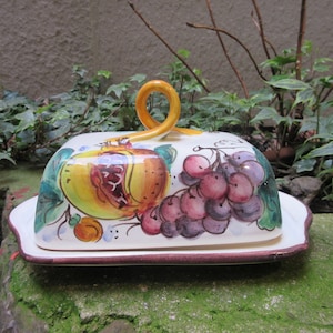 Tuscan ceramic butter dish handmade, hand painted with lemons, fruits,giglio and tuscany design