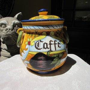 Cerâmica toscana 'sal/sal, sal grosso/sal marinho, farinha/pote de farinha feito à mão, pintado à mão com desenhos vegetais
