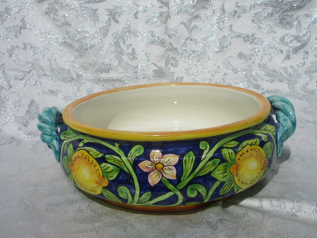 Tuscan Ceramic Centerpiece Bowl With Handles Handmade, Hand Painted