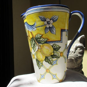 Tuscan wine decanter/carafe handmade, hand painted with lemons in Tuscan pattern