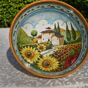 Tuscan ceramic bowl handmade, hand painted with tuscan countryside designs