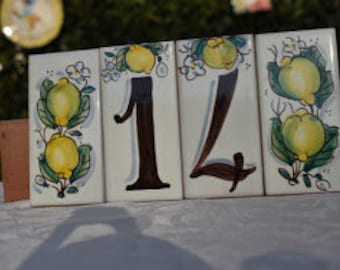 Tuscan numbered tiles hand painted with lemons designs