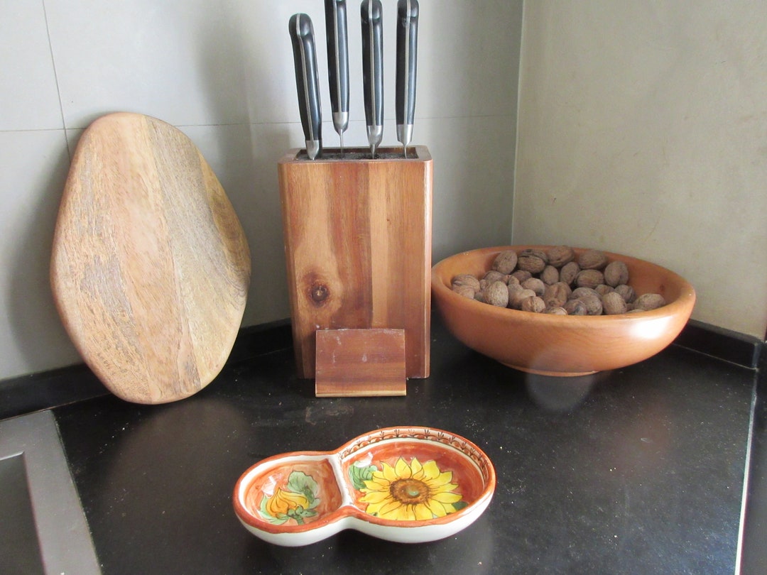 Tuscan Olive Holder Handmade, Hand-painted With Sunflower, Lemons