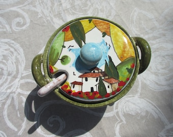 Tuscan ceramic ‘zucchero’ sugar jar handmade, hand painted with lemons, sunflowers designs