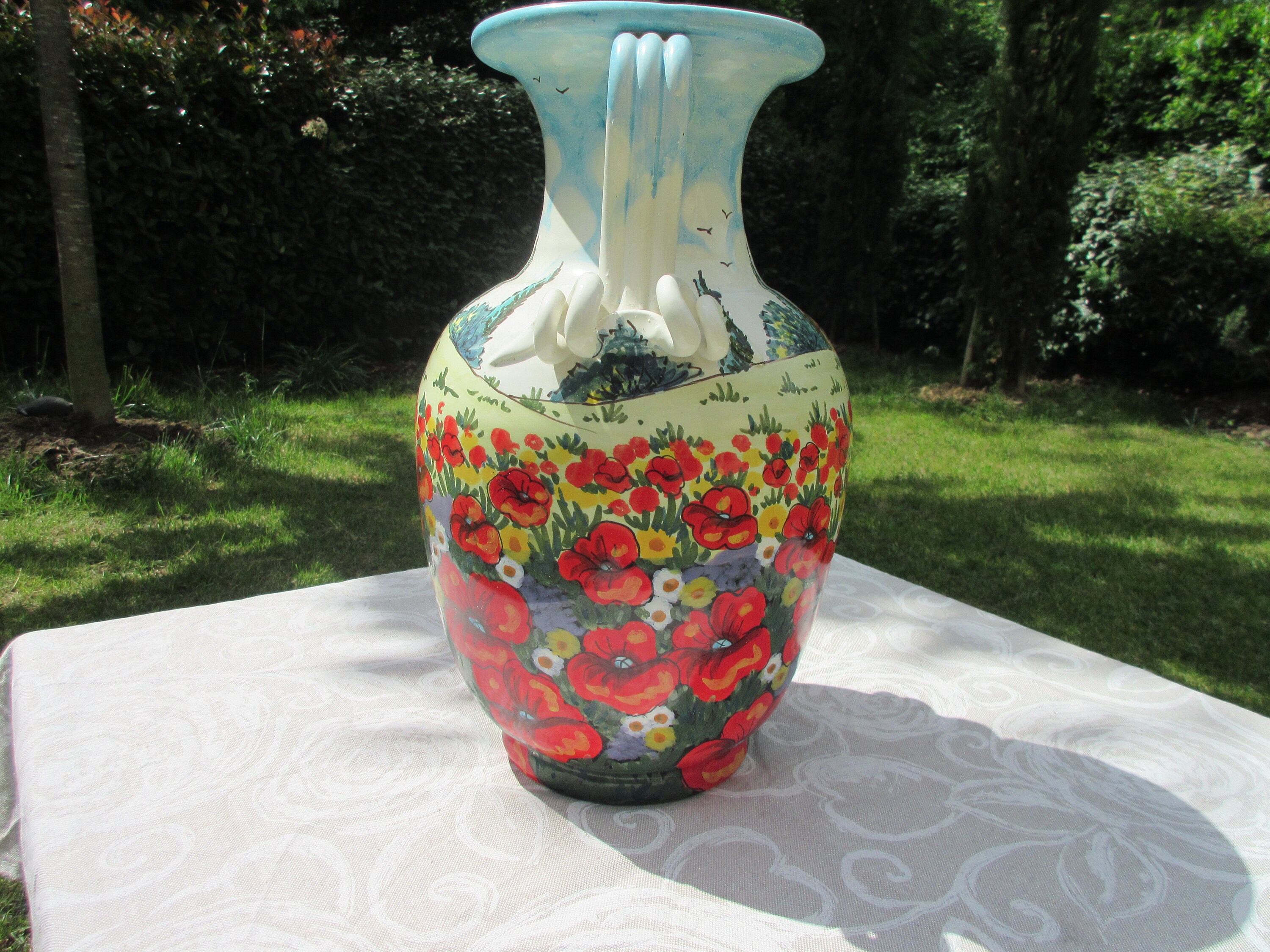Tuscan vase handmade handpainted with lemons in a very Etsy