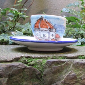 Tuscan espresso/demitasse cup & saucer set handmade, hand-painted with peacock designs florence duomo