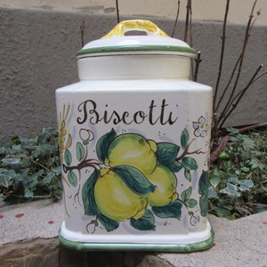 Tuscan large cookie jar handmade, hand painted  in lemons, pomegranades and grapes design!