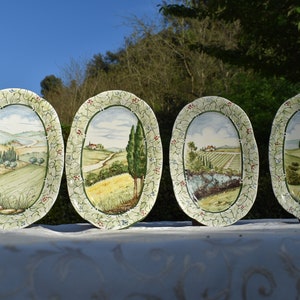 Tuscan dish/plate handmade ceramic, hand-painted with countryside design