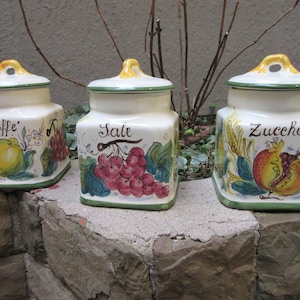 Pote de açúcar 'zucchero' de cerâmica toscana feito à mão, pintado à mão com desenhos de limões, romãs e uvas