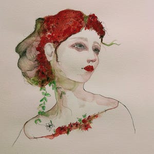 Harvest, Watercolour painting, Artwork, portrait, Red, Flowers,