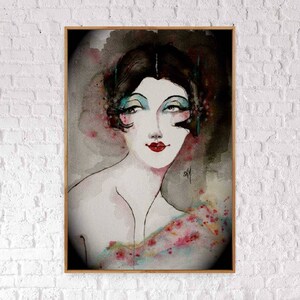 29,5 x 42 cm Originale, acquerello, Retrò, Unico, Casa, vintage, arredamento, 1920, atmosfera, San Valentino